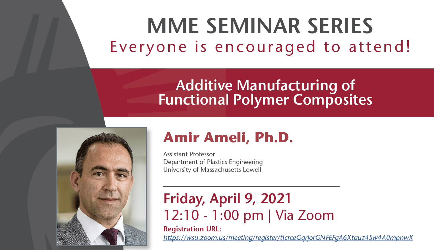 Amir Ameli speaking on Additive Manufacturing of Functional Polymer Composites