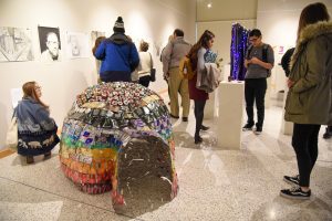 Student present their art and digital technology and culture projects during the Undergraduate Research Symposium and Art Exhibition at WSU Tri-Cities.