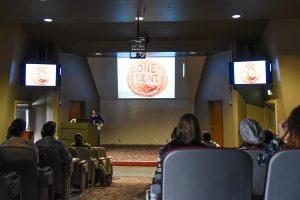 Artist Sarah Kavage lectures to students during her residency at WSU Tri-Cities