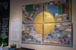 Abstract map of Pasco hanging on wall.