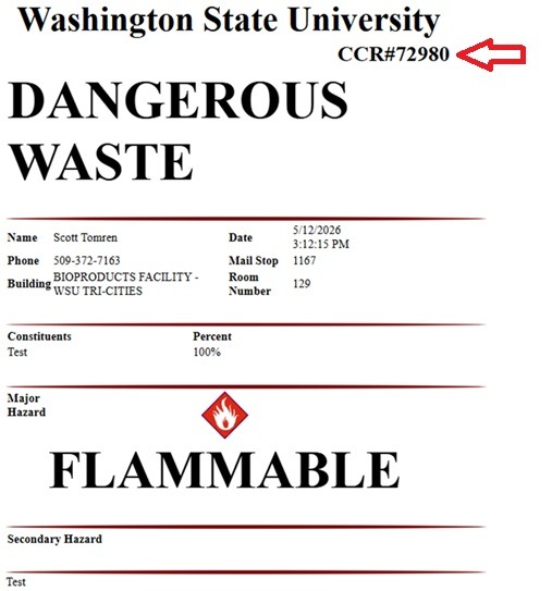 Example of online CCR confirmation page